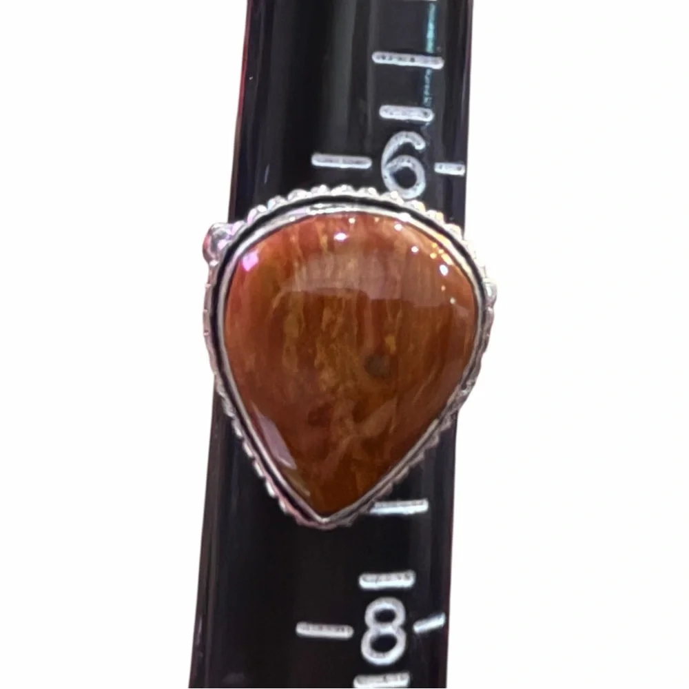 Hand Crafted Silver overlay Red Jasper Ring Rich reddish brown Teardrop stone - Picture 1 of 4